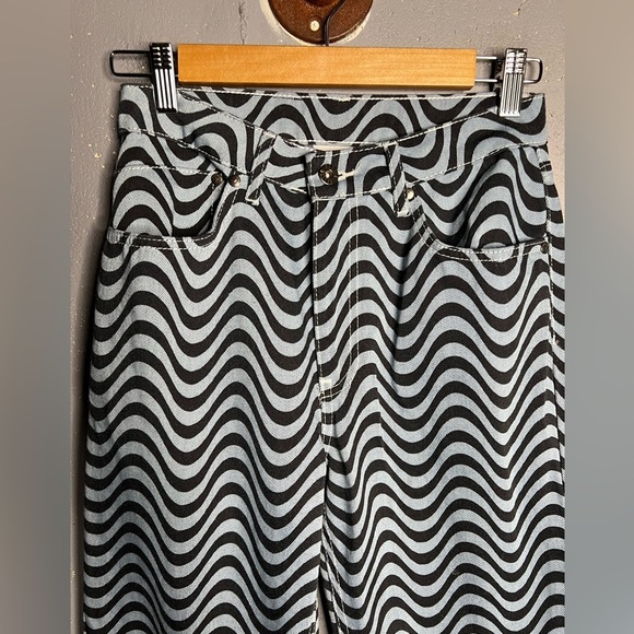 Ragged Priest Black and White Wave Dad wide leg jeans goth emo rave 26 - Picture 4 of 11